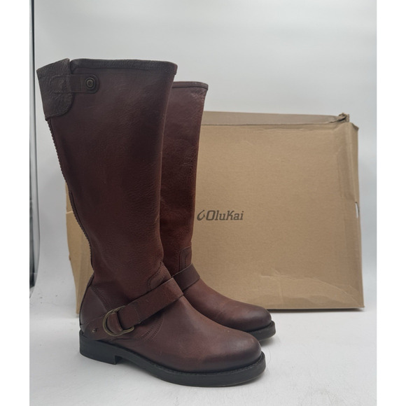 Olukai NAHUKU Women's NWD Tall Boot Brown Leather US Size 6.5 Medium 20253-3131 - Picture 1 of 12